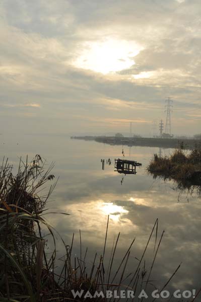 湖面に写る朝日