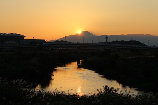 鶴見川からのダイヤモンド富士1日後の夕日