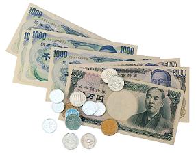 日本円紙幣と硬貨イメージ