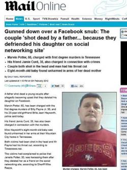 フェイスブック上の「友達」から娘を削除したカップルを銃で殺害　マーヴィン・ポター