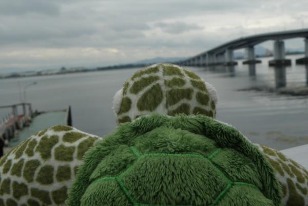 琵琶湖大橋　米プラザから琵琶湖大橋を見るみどりちゃん